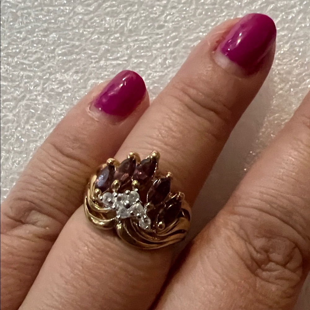 Sz 6 7 8 purple ring gold 14k electroplated vintage old stock cubic zirconia